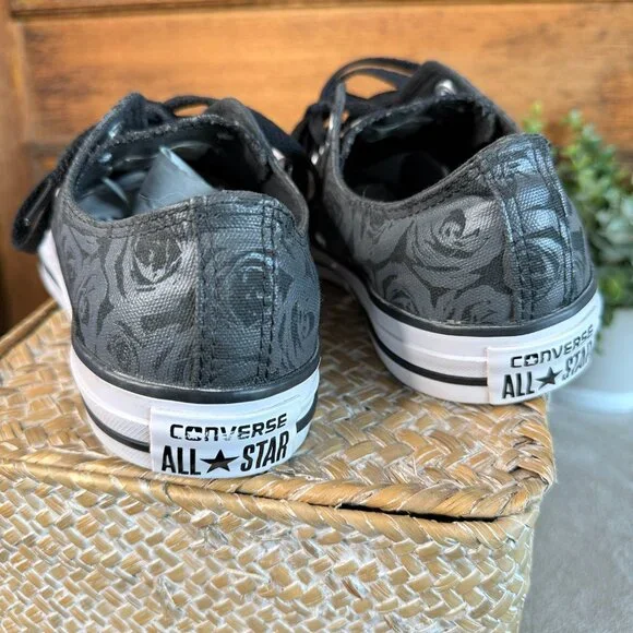 Converse Chuck Taylor All Star Low Top Black Onyx Silver Rose Print – Women’s 9 - Picture 6 of 12